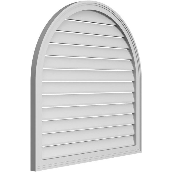 Round Top Surface Mount PVC Gable Vent: Functional, W/ 2W X 1-1/2P Brickmould Frame, 36W X 36H